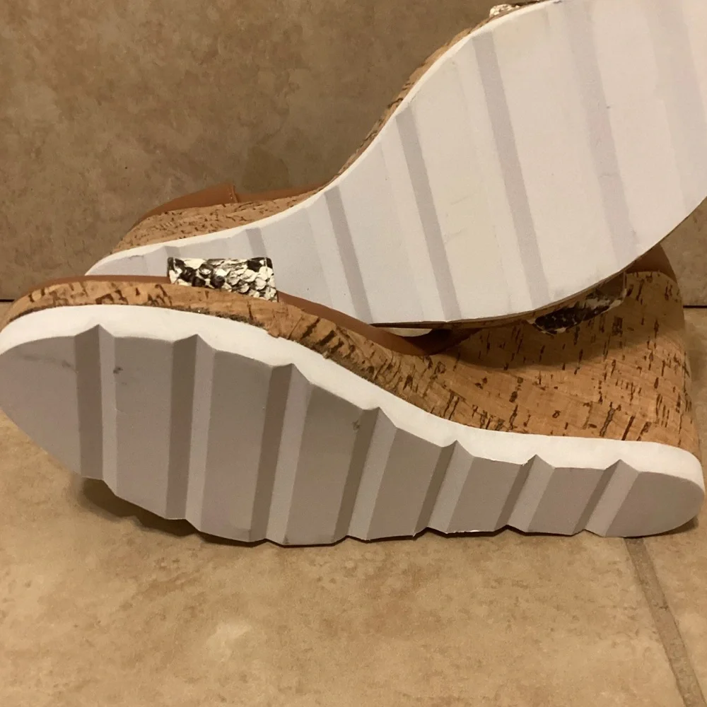Brown and Snake Print Wedge Sandals